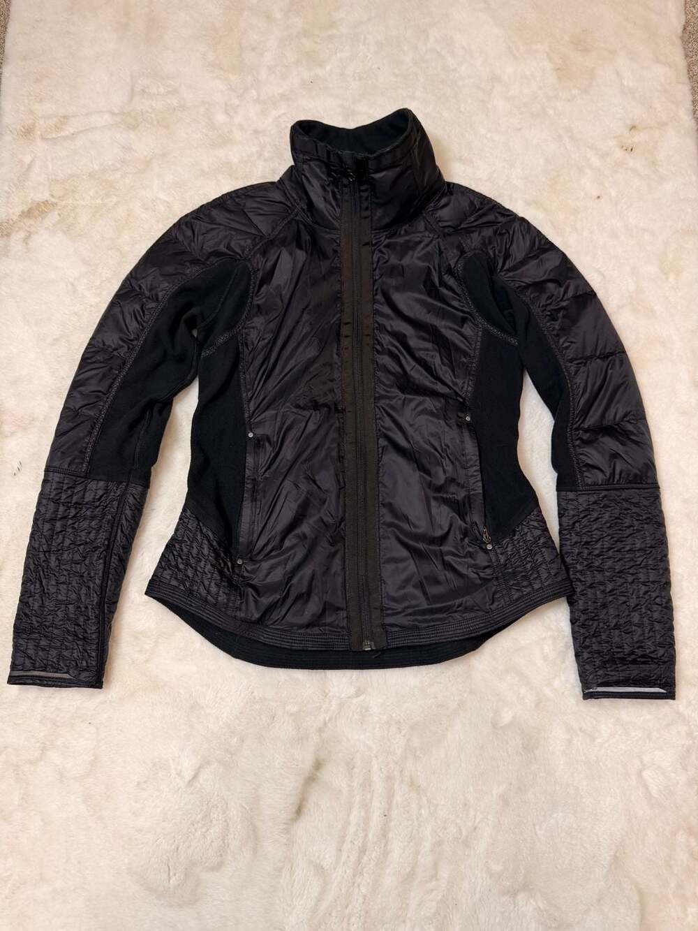 Lululemon Black Bundle Up Jacket Fleece Zip Jacket Size 8 Goose Down Filled